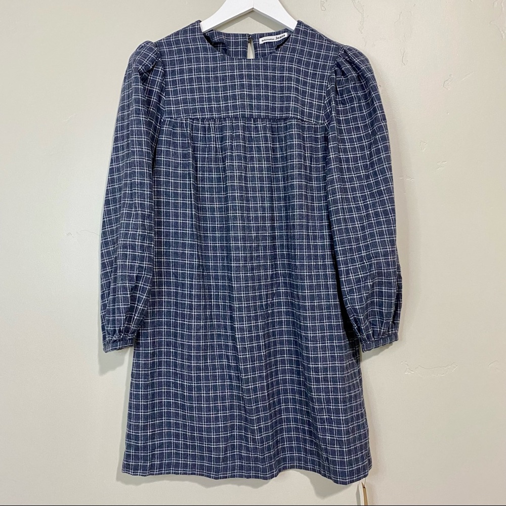 Reformation Jeans Women’s Celina Plaid Shift Dress Blue Grid Flannel Size XS NWT
